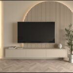 Waqar Floating TV Unit with Arched Slat Wall Panel
