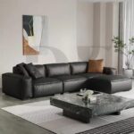 Musaid Black Leather Sectional Sofa